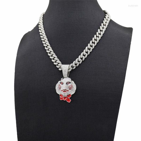 Pendentif Colliers Hip Hop Iced Out Bling 69 Clown Pendentifs Saw Billy Plein Cristal Chaîne Cubaine Chunky Collier Bijoux Glacés