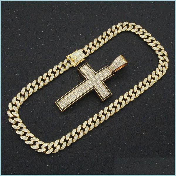 Pendentif Colliers Hip Hop Iced Out Chaînes Cubaines Bling Diamond Sliver Cross Mens Collier Miami Big Gold Chain Charm Jewelry Dhgarden Dhgzh