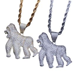 Colliers pendants hip hop glacé en plein cz bling king roaring gorille collier hommes charmes de mode de mode