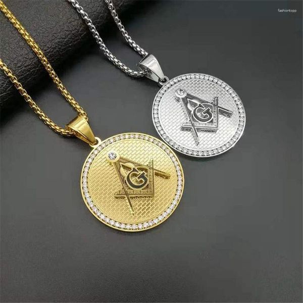 Colliers de pendentif Hip Hop Iced Out Masonic Symbol Pendentids for Women / Men Gold Couleur en acier inoxydable Bijoux de la mode