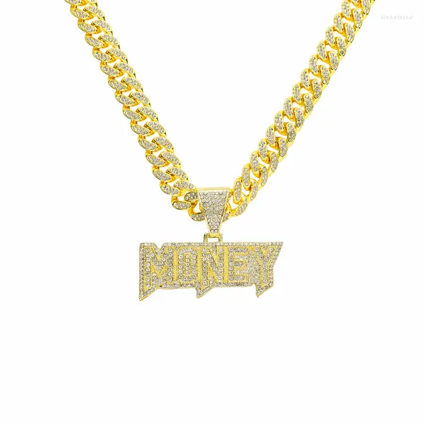 Collares pendientes Hip Hop Iced Out Rhinestones Cadena de eslabones cubanos Oro Plata Color Carta Dinero Collar Para Hombres Mujeres Rapero Joyería Regalo