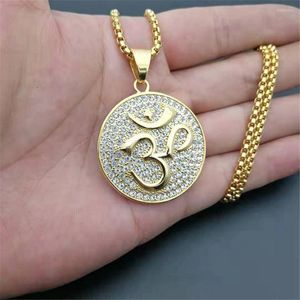 Hanger kettingen hiphop ijs uit rond yoga ketting roestvrij staal ohm hindoe boeddhistische aum om goud kleur India sieraden