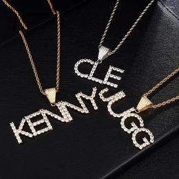 Colares com Pingente Hip Hop Nome Inicial Zircon Iced Out Letras Pingentes Para Homens Jóias Com Cor Dourada Corrente Corda Presentes ColgantePendant Go