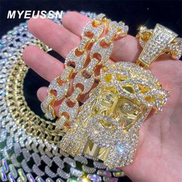 Pendentif Colliers Hip Hop Jésus Chaîne Cubaine Collier Hommes Ice Out Pavé Plein Brillant Tête De Cristal Visage Charme Bijoux 230613