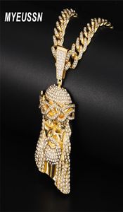 Colliers pendants hip hop jesus hommes glace out pavé plein brillant cristal face coiffeuse gold charme bijoux cubain 2208315638819