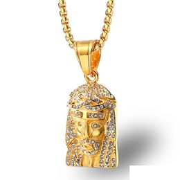 Colliers pendants Hip Hop Jesus Piece Collier For Mens Iced Out Bling Head Gold Chains Fashion Relin Fait