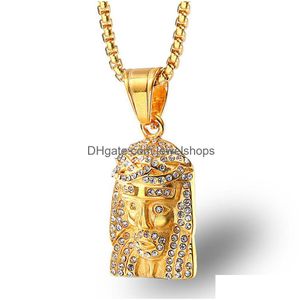 Hanger Kettingen Hip Hop Jezus Stuk Ketting Voor Heren Iced Out Bling Hoofd Gouden Kettingen Mode Relin Geloof Sieraden Gift drop Levering Dhnzs