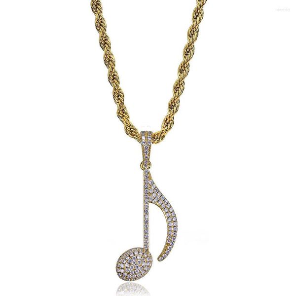 Collares pendientes Joyería de Hip Hop 18k Chapado en oro Zirconia Diamante simulado Iced Out Cadena Collar de nota musical para hombres Regalos del encanto