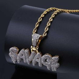 Pendentif Colliers Hip Hop Bijoux Glacé Fl Cz Pierre Or Couleur Plaqué Savage Collier Drop Delivery Pendentifs Dhgarden Dhgny