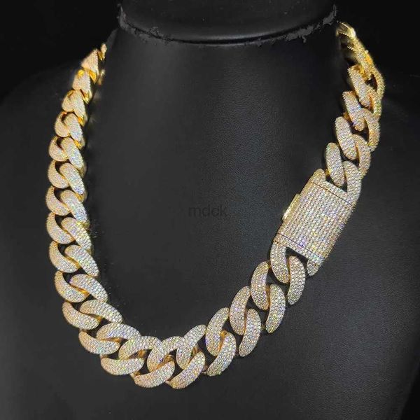 Collares colgantes Joyas de Hip Hop Luxury 20 mm de 18 km collar de oro collar con collar 4 filas 5a circón helado Caqueta de enlace cubano pesado 240419