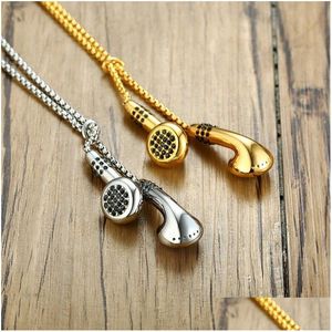 Hanger Kettingen Hip Hop Sieraden Vnox Unieke Heren Headset Goud En Toon Roestvrij Staal Liefde Muziek Cadeaus Voor Hem Jongen Drop Delivery Pe Otcgr