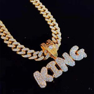 Hanger Kettingen Hip Hop Koning Brief Ketting 13mm Miami Vol Strass Cubaanse Ketting Iced Out Bling Hiphop Mode-sieraden 230613