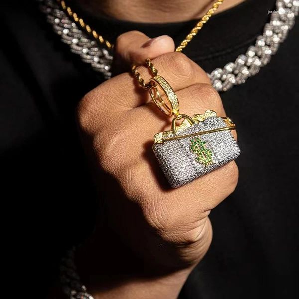 Pendentif Colliers Hip Hop Lced Out Clouté Brillant Dollar Sac D'argent Avec Longue Chaîne Femmes Rappeur Hommes Collier Rock Bijoux