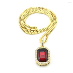 Collares colgantes Hip Hop Hombres Iced Out Red Crystal Charm Cadena Collar Hombres Mujeres Joyería Z118