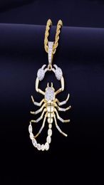 Colliers pendants Hip Hop Men Gold Color Animal Collier Scorpion avec chaîne de corde Bling Cumbic Zircon Cool Men039S Rock Biker JE1985844