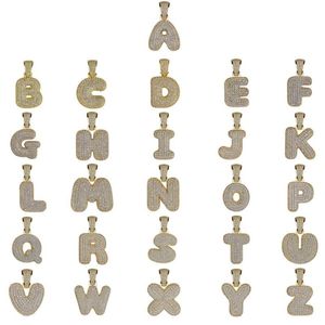 Pendentif Colliers Hip Hop Hommes Bijoux A-Z Micropave Zircon Nom Bulle Lettres Glacé Collier Avec Chaîne De Tennis DIYPendant