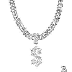 Hip Hop hommes rappeur brillant diamant pendentif or collier S lettre Micro-insert Zircon bijoux boîte de nuit accessoire Swea Dhosn