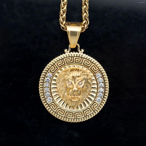 Collares colgantes Hip Hop Men's Lion King Etiqueta Joyería personalizada 316L Acero inoxidable con collar de diamantes de imitación