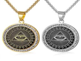 Pendentif Colliers Hip Hop Mens Mason Collier Glacé Strass Illuminati Allseeing Eye Coins Rond Charming4066197
