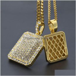 Collares colgantes Hip Hop para hombre Rhinestone Collar cuadrado Gold Filled Blingbling Licencia militar Charm Cadena cubana para hombre Hip-Hop Je Dhaex