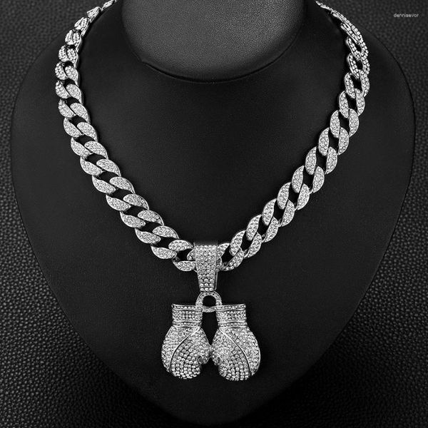 Collares colgantes Hip Hop Miami Cadena cubana de 15 mm de 15 mm con aleación y collar de cajas de cristal de diamantes de imitación