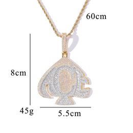 Pendentif Colliers Hip Hop Micro Pavé 3A Zircone Cubique Bling Glacé ACE Coeur Poker Pendentifs Pour Hommes Rappeur Bijoux Deux Tons Gi306F