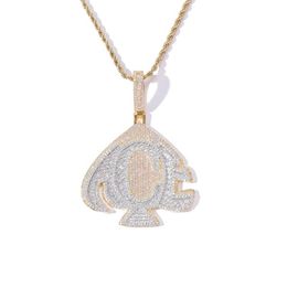 Pendentif Colliers Hip Hop Micro Pavé 3A Zircone Cubique Bling Glacé ACE Coeur Poker Pendentifs Pour Hommes Rappeur Bijoux Deux Tons Gi237L