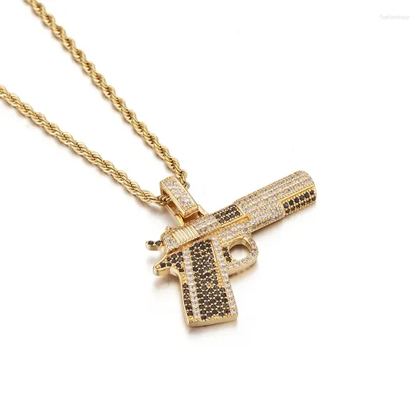 Colliers de pendentif Hip Hop micro-pavé cubique zircone bling out le pistolet automatique Pendants pour hommes