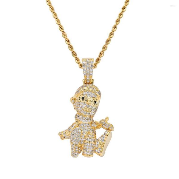 Collares pendientes Hip Hop Micro pavimentado Cubic Zirconia Bling Iced Out Gold Silver Color Cartoon Boy Colgantes Collar para hombres Mujeres Rapero