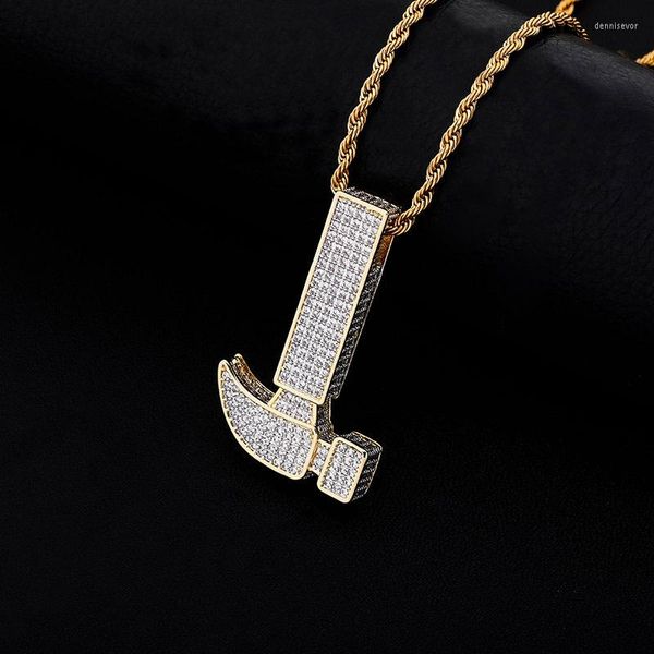 Pendentif Colliers Hip Hop Micro Pavé CZ Pierres Bling Glacé Marteau Pendentifs Collier Pour Hommes Mode Rappeur Bijoux Cadeaux Drop