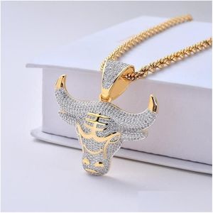 Collares pendientes Hip Hop Out Zircon Animal Bl Head Collar para hombres Creative Punk Rock Party Jewelry Giftpendant Necklacespendant D Dhlti