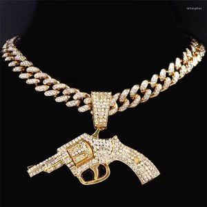 Hanger kettingen hiphop pistoolpistool met ijskoude grote kristallen cubaanse ketting ketting voor mannen mode bling hiphop sieraden