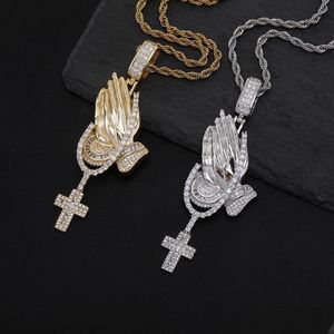 Pendentif Colliers Hip Hop Jouer Mains Croix Pendentifs Collier Fl Zircon Bijoux Religieux Cadeau Drop Delivery Dhoet