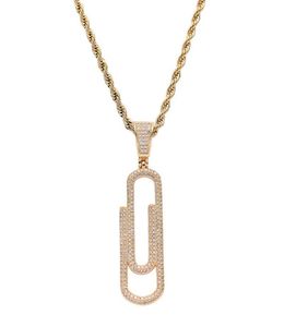 Hip Hop broche réglage CZ pierre Bling Out solide broche trombone pendentifs collier pour hommes rappeur bijoux or Silv9598580