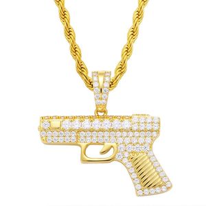 Hanger kettingen hiphop talk setting cz stenen bling csgo automatische pistool pistool hangers ketting voor mannen rapper sieraden