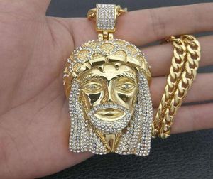 Colliers de pendentif Hip Hop Rappeur Bling Iced Out Big Jesus Piece Pendants Couleur Gold 316L Bijoux en acier inoxydable sans chaîne