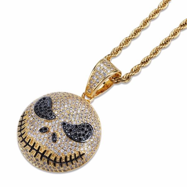 Collares colgantes Hip Hop Rapero Full CZ Zircon Bling Iced Out Gold Color Evil Skull Colgantes Collar para hombres Joyería de Halloween Regalo Colgante