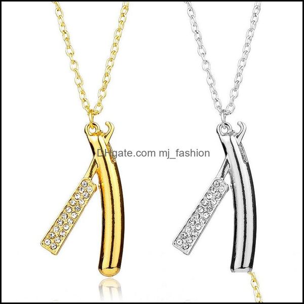 Colliers pendants Hip Hop Razor Blades Men Bijoux Zirconia Shape Male Gold Color Collares Accessoires Drop Livraison 2021 PENDA DHUVB