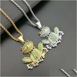 Hip Hop Strass Pave Bling Glacé Or Sier Couleur En Acier Inoxydable Grenouille Pendentifs Collier Pour Hommes Rappeur Drop Dhnaw