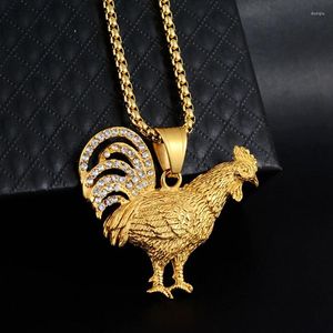 Colliers de pendentif Hip Hop strassons pavés en or couleur en acier inoxydable poulet coq coq pendentif collier pour hommes bijoux