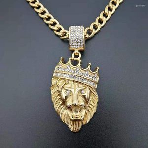 Hangende kettingen hiphop strass plavey bling iced out roestvrijstalen kroon leeuw voor mannen rapper sieraden drop godl22