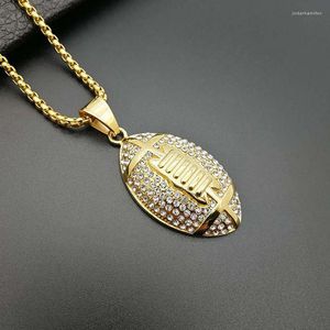 Hangende kettingen hiphop steentjes geplaveide bling iced out roestvrij staal Amerika voetbalhangers voor mannen rapper sieraden