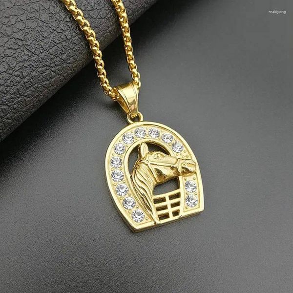 Pendentif Colliers Hip Hop Strass Pavé Bling Glacé En Acier Inoxydable Tête De Cheval Pendentifs Pour Hommes Rappeur Bijoux Goutte