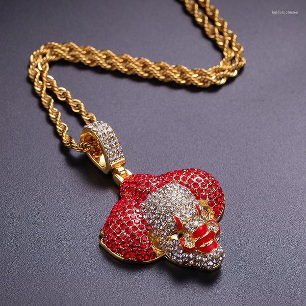 Collares colgantes Hip Hop Rhinestones pavimentados Bling Iced Out Oro Plata Color Payaso Colgantes Collar para hombres Rapero Joyería Gota