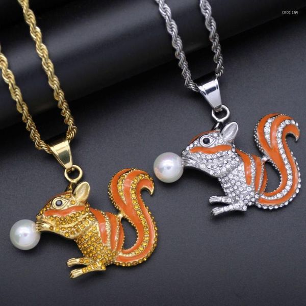 Pendentif Colliers Hip Hop Strass Pavé Bling Glacé En Acier Inoxydable Écureuil Pendentifs Pour Hommes Rappeur Bijoux Goutte