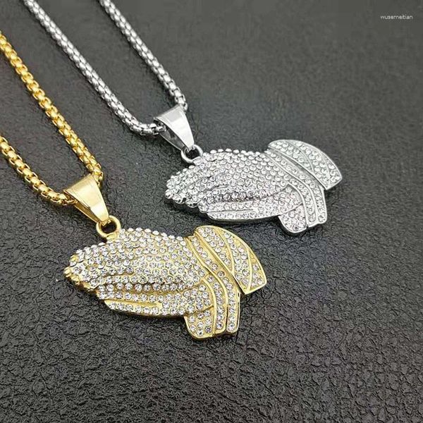 Pendentif Colliers Hip Hop Strass Pavé Bling Glacé En Acier Inoxydable Priant Main Pour Hommes Bijoux Goutte