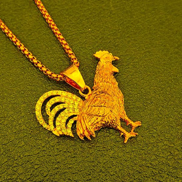 Pendentif Colliers Hip Hop Strass Pavé Couleur Or En Acier Inoxydable Poulet Coq Coq Pendentifs Collier Pour Hommes BijouxPendant