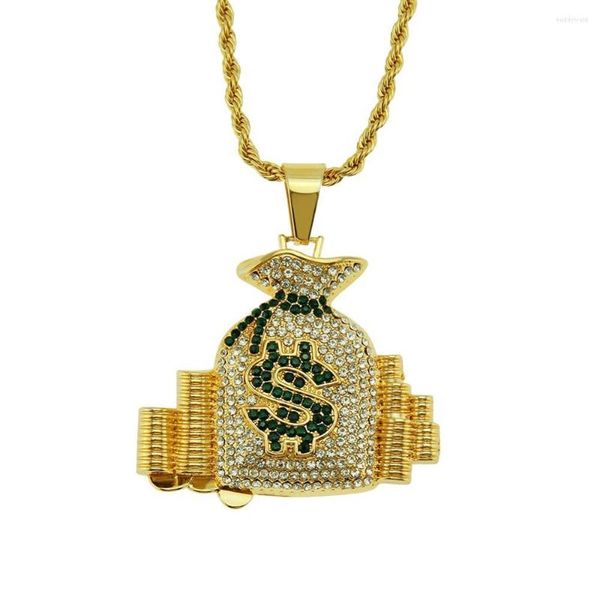 Pendentif Colliers Hip Hop Strass Pavé Bling Glacé US Dollar Argent Sac Pendentifs Collier Pour Hommes Rappeur Bijoux Goutte