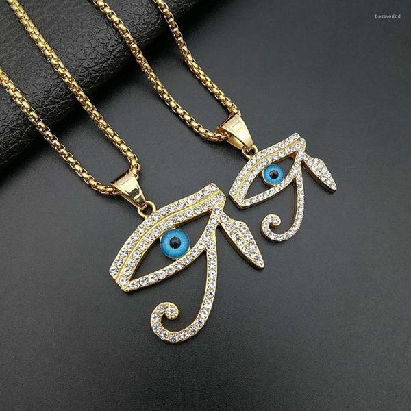 Pendentif Colliers Hip Hop Strass Pavé Bling Glacé En Acier Inoxydable Horus Yeux Pendentifs Pour Hommes Rappeur Bijoux