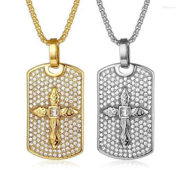 Pendentif Colliers Hip Hop Rock Bling Glacé Croix Collier En Acier Inoxydable Carré Dog Tag Pour Hommes Rappeur Bijoux Drop